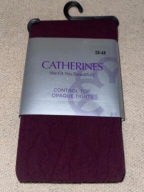 Catherines Control Top Opaque Tights - Burgundy- New - size 3X/4X